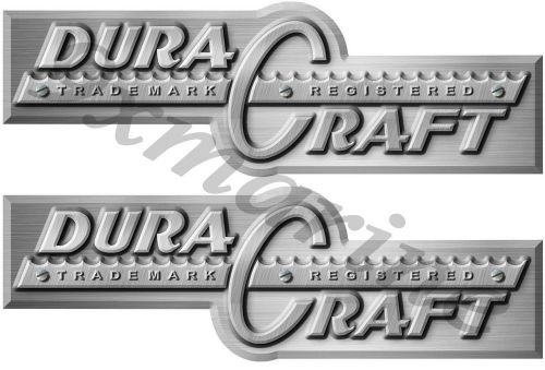 Two dura craft brushed metal imitation boat name plates