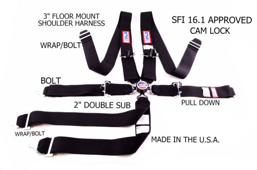 Rjs racing sfi 16.1 6 pt cam lock floor harness double sub belt black 1035301