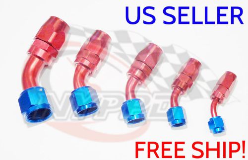 Nyppd swivel oil fuel/gas hose end fitting red/blue an-6, 45 degree 9/16 18 unf