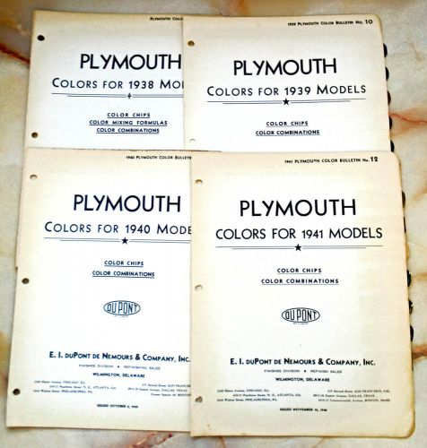 1938, 1939, 1940, 1941 plymouth; dupont color paint chips &amp; color combinations