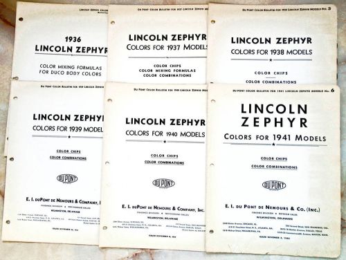 1937, 1938, 1939, 40, 41 lincoln; dupont color paint chips &amp; color combinations