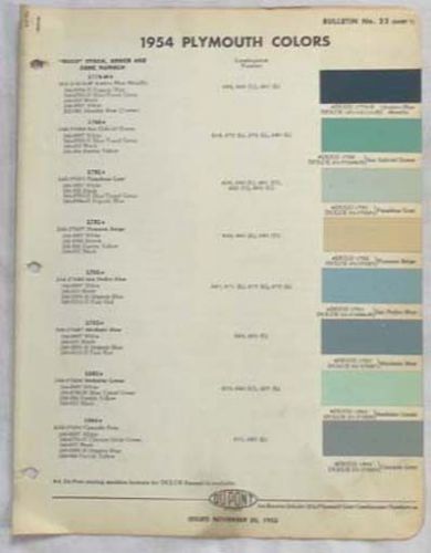 1954 plymouth dupont color paint chip chart all models original  mopar