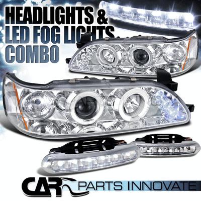 93-97 toyota corolla chrome halo projector headlights+led fog bumper drl