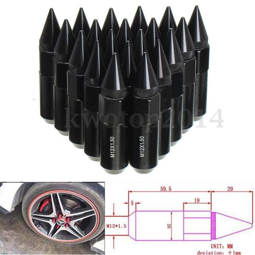 20pcs aluminum 60mm black m12x1.5 extended spiked tuner racing wheels lug nuts