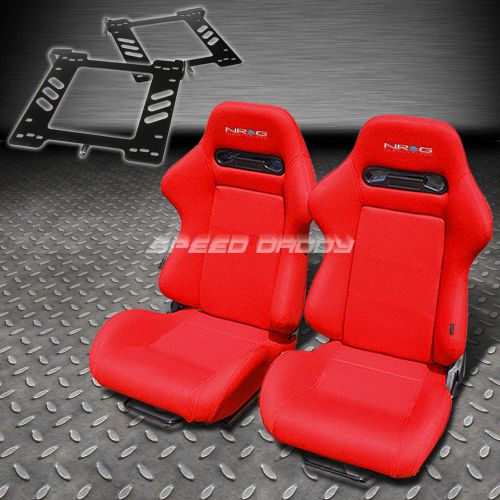 Pair nrg type-r style red cloth racing seat+bracket for 93-98  vwgolf/gti mk3