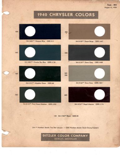 1940 chrysler new yorker windsor saratoga 40 paint chips 9pc ditzler