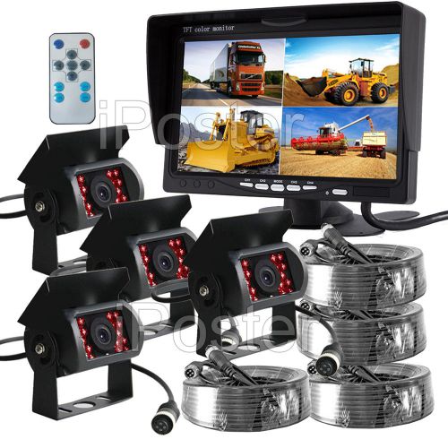 7&#034; split-4-screen display monitor+4x 4pin reversing ccd color camera nightvision