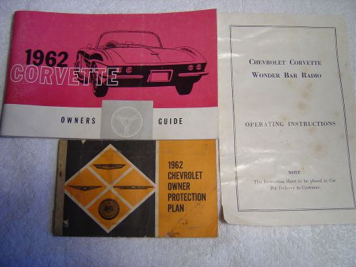 1962 corvette owner&#039;s manual, sales literature, wonder bar instructions, opp.