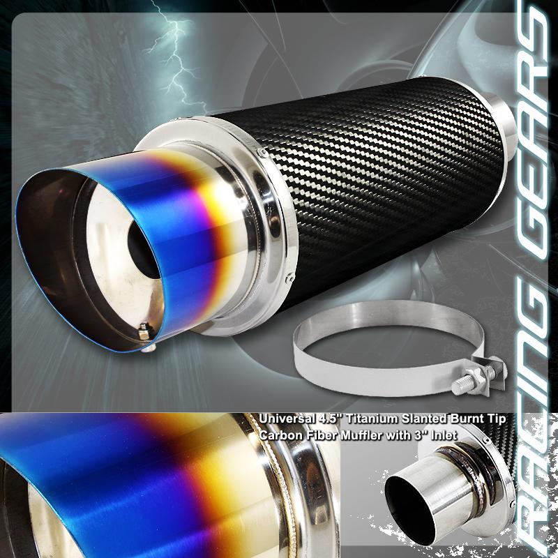 Universal 4.5" slant burnt tip carbon fiber wrap stainless steel muffler exhaust