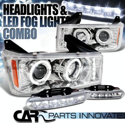 04-12 colorado canyon chrome halo led projector headlights+led fog bumper drl