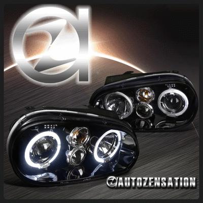 99-06 volkswagen golf gti mk4 [glossy black] drl halo projector headlights