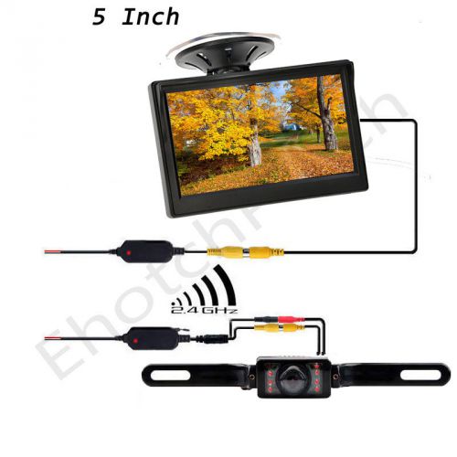 Auto on hd 5&#034; tft lcd monitor 2.4ghz ir wireless car backup rear view camera kit