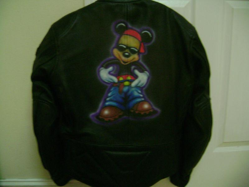 Agv sport motorcycle jacket w mickey mouse airbrushed on back sz 46