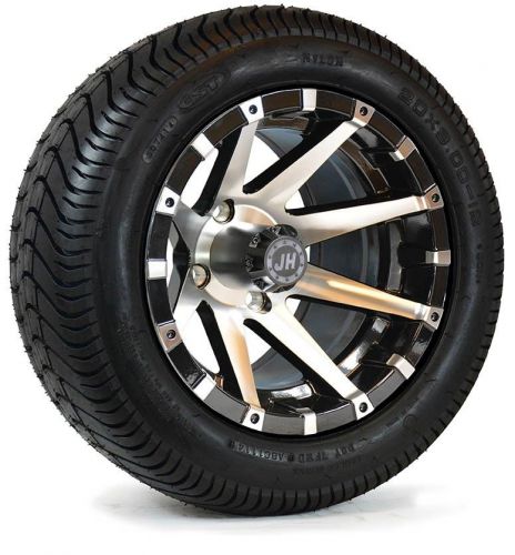 Golf cart 12&#034; machined black wheels, 8-spoke &amp; 20.9.00-12 tires dot (4)