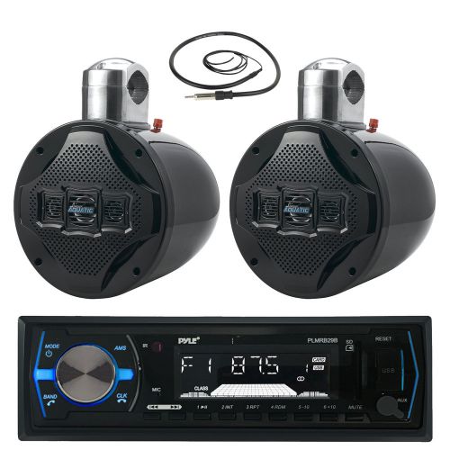 Plmrb29b bluetooth usb radio, 2 marine 8&#034; 120w wake board speakers, antenna