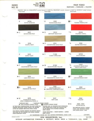 1969 ford mustang boss 302 mach i fairlane galaxie torino paint chip sheet (ppg)