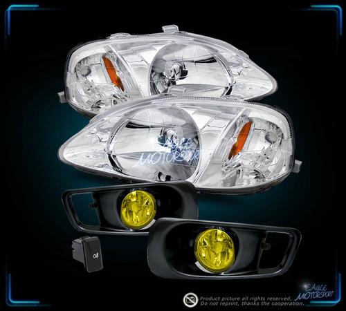 99-00 civic ek euro crystal headlights/yellow fog light +2x 30-smd led strip