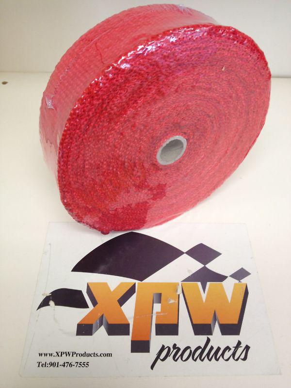 Xpw red 2"x50' exhaust pipe/header wrap & red ties v8/v6/motorcycle/atv/race car
