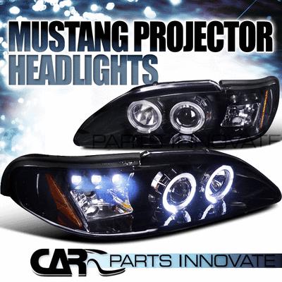 Glossy piano black ford 94-98 mustang tinted led projector headlights