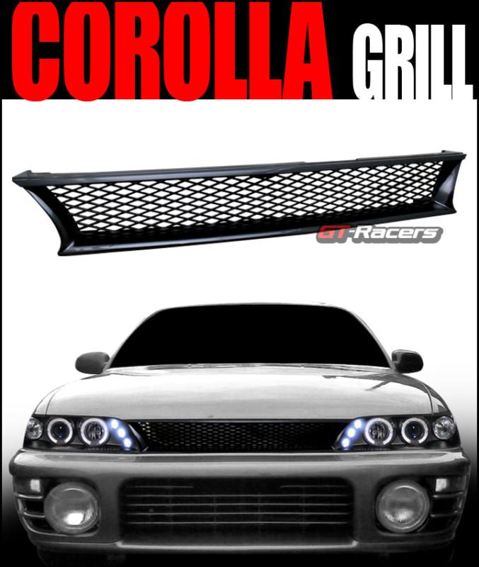 Jdm black tr-d mesh front bumper hood grill grille abs 1993-1997 toyota corolla