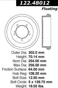 Centric 122.48012 rear brake drum-premium drum