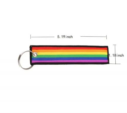 Rainbow flag striped embroidered car key ring tag 2 sided