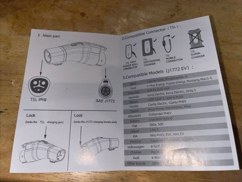 Tsl  to j1772 charging adapter 60a max. not for tsl supercharger.