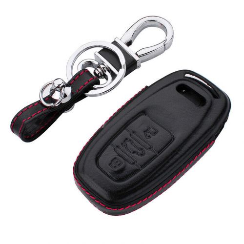 3 buttons leather car remote key fob case cover with keychain for audi smart