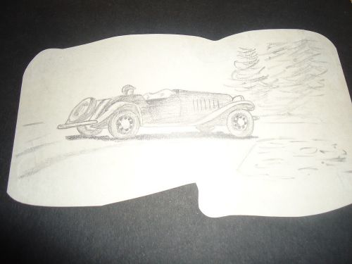 Early pencil drawing of a mg td car w/ driver-not signed