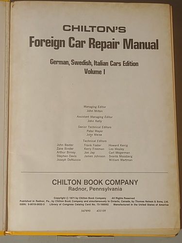 Chilton&#039;s foreign car repair manual vol. 1  german, swedish, italian cars 71624