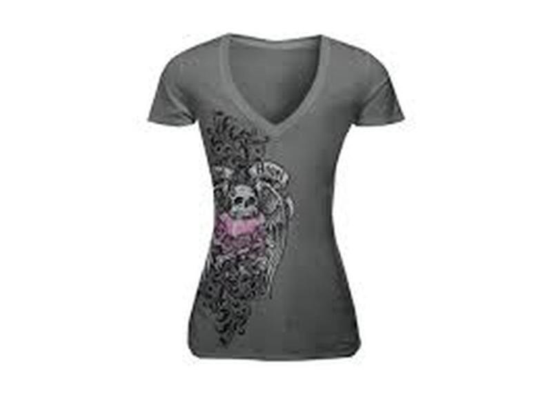 New lethal threat lethal angel skull womens cotton tee/t-shirt, gray, 2xl/xxl