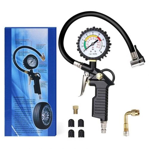 Car tire pressure gauge 220 psi tire inflator with 90 degree valve extension 2744-