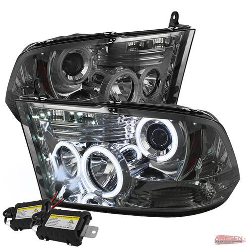 8k slim ballast xenon hid+09-13 dodge ram twin halo led projector headlight pair