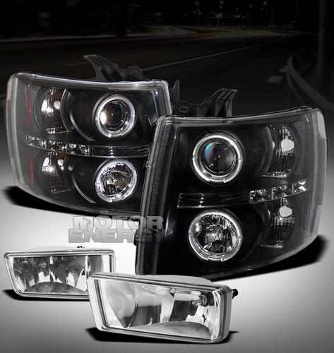 2007-2012 chevy silverado pickup halo led black projector head lights+fog bumper