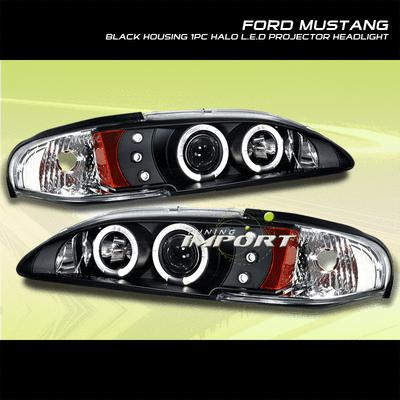 94-98 ford mustang 1pc blk led halo projector headlight