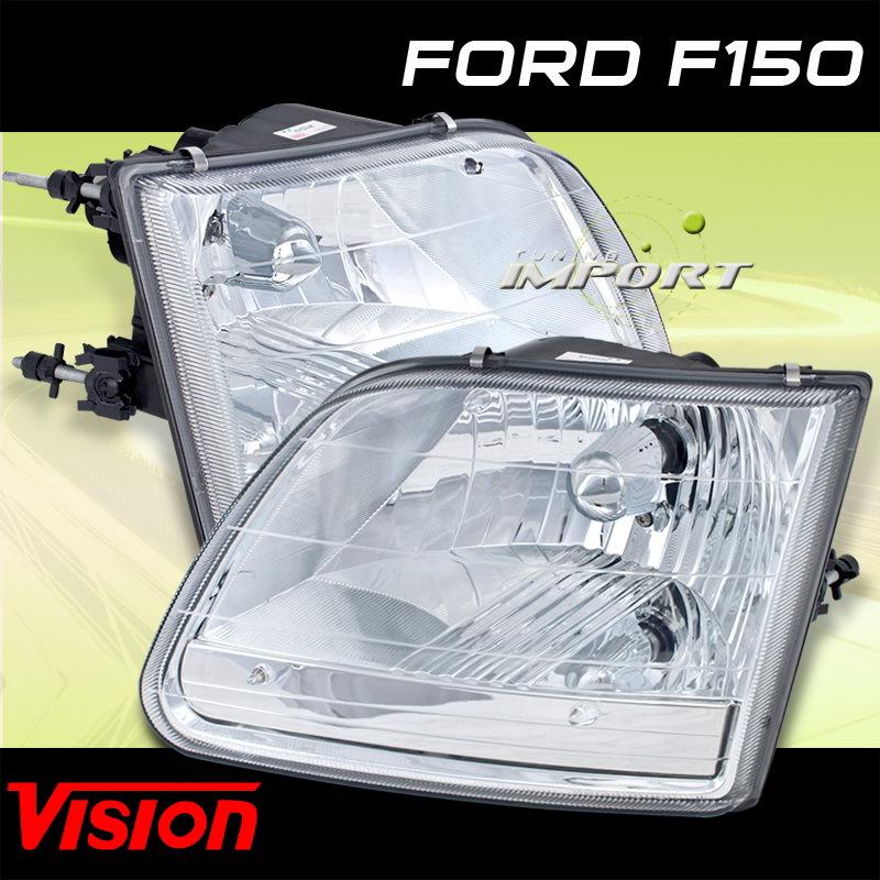 Ford 01-04 f150 lightning left right replacement headlamp chrome clear lense new