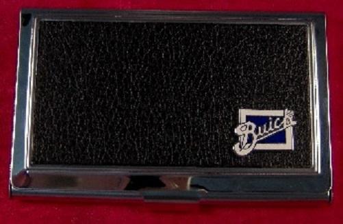 Buick script - stainless steel & leather business card case