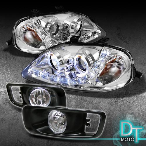 99-00 civic halo projector head lights w/ drl led strip+bumper fog lamps+switch