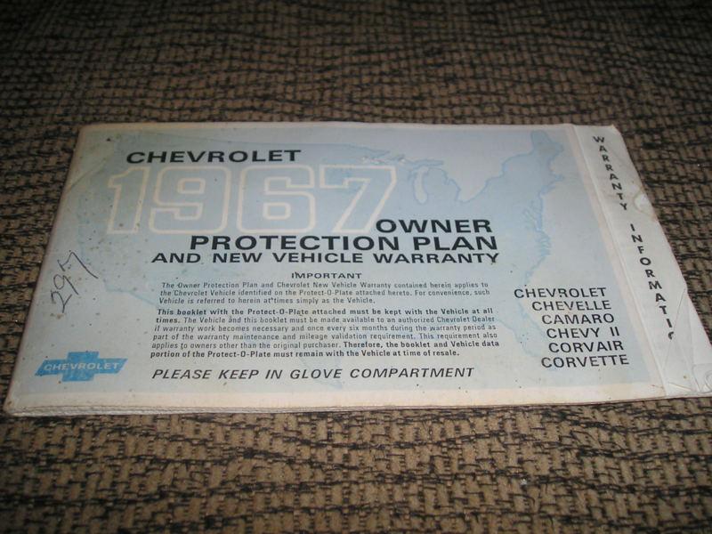 1967 original 1st edition chevrolet/corvette protection plan/manual