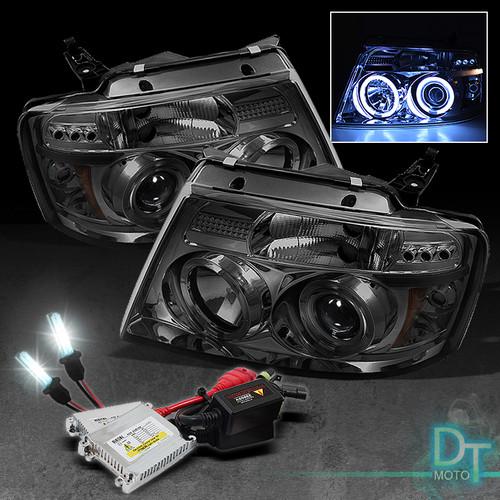 6000k slim xenon hid kit+smoke 04-08 ford f150 2x halo led projector headlights