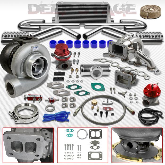 Gt45 t4 12pc turbo kit w/intercooler+blow off valve+manifold mr2/ae86 4a-ge 1.6l