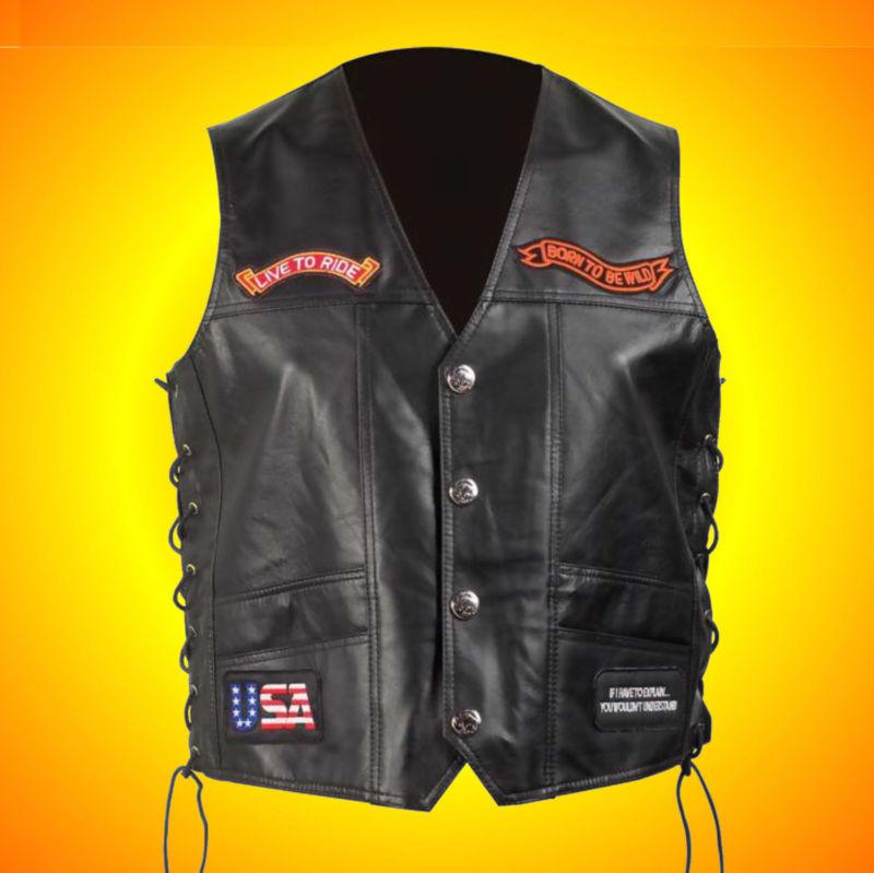 Solid leather biker vest -men's size 4x --- free leather cap with buy it now