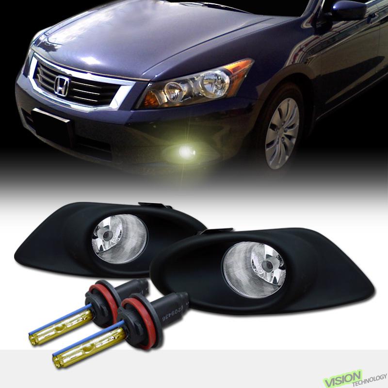 H11 3000k hid+clear lens driving/bumper fog lights lamps pair 08-10 accord sedan