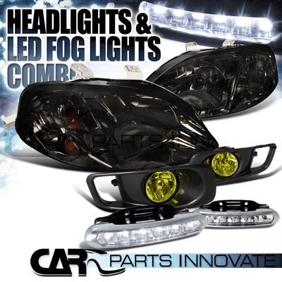 1999-2000 honda civic smoke crystal headlights+yellow fog bumper lamp+6-led drl