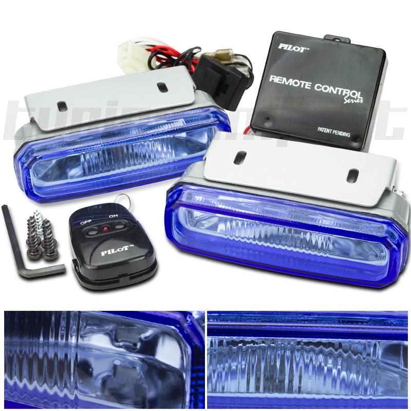 Jdm blue driving fog lights w harness wireless control lamps remote start-up set