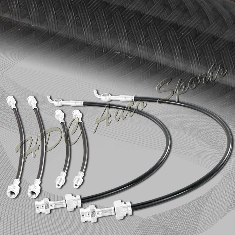 83-89 nissan 300zx z31 v6 front+rear stainless steel brake line hose kit - black