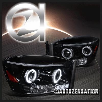 06-08 dodge ram 1500/2500/3500 glossy black led halo projector headlights