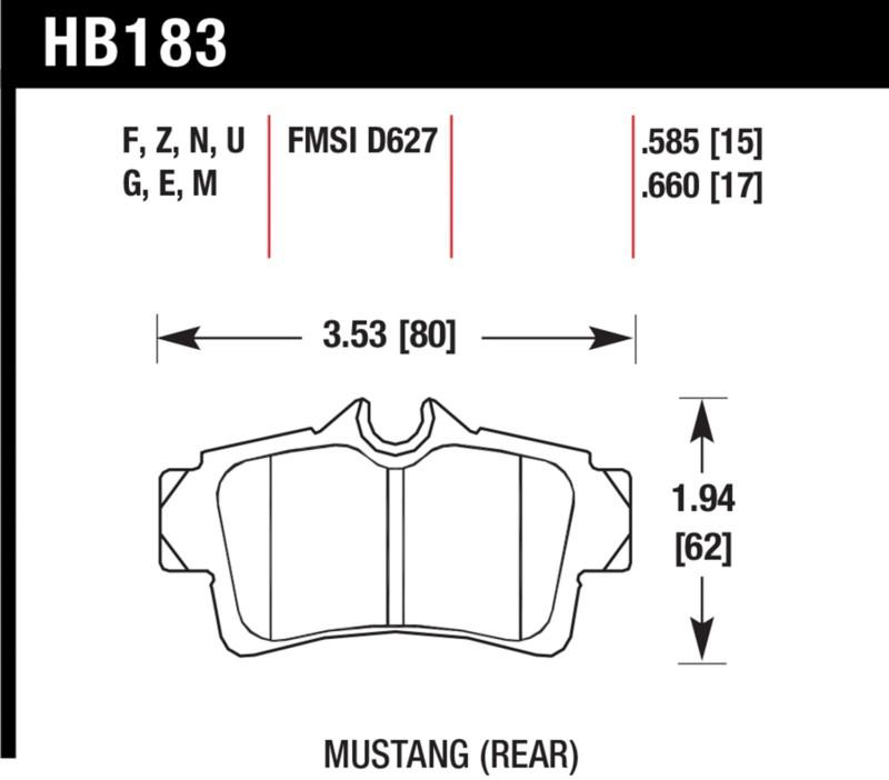 Hawk performance hb183z.660 disc brake pad 94-04 mustang