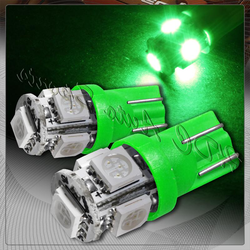 2x 5 smd led t10 wedge interior instrument panel gauge replacement bulbs - green