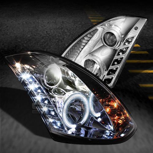 03-06 g35 2dr chrome ccfl halo projector headlights w/drl daylight led strip